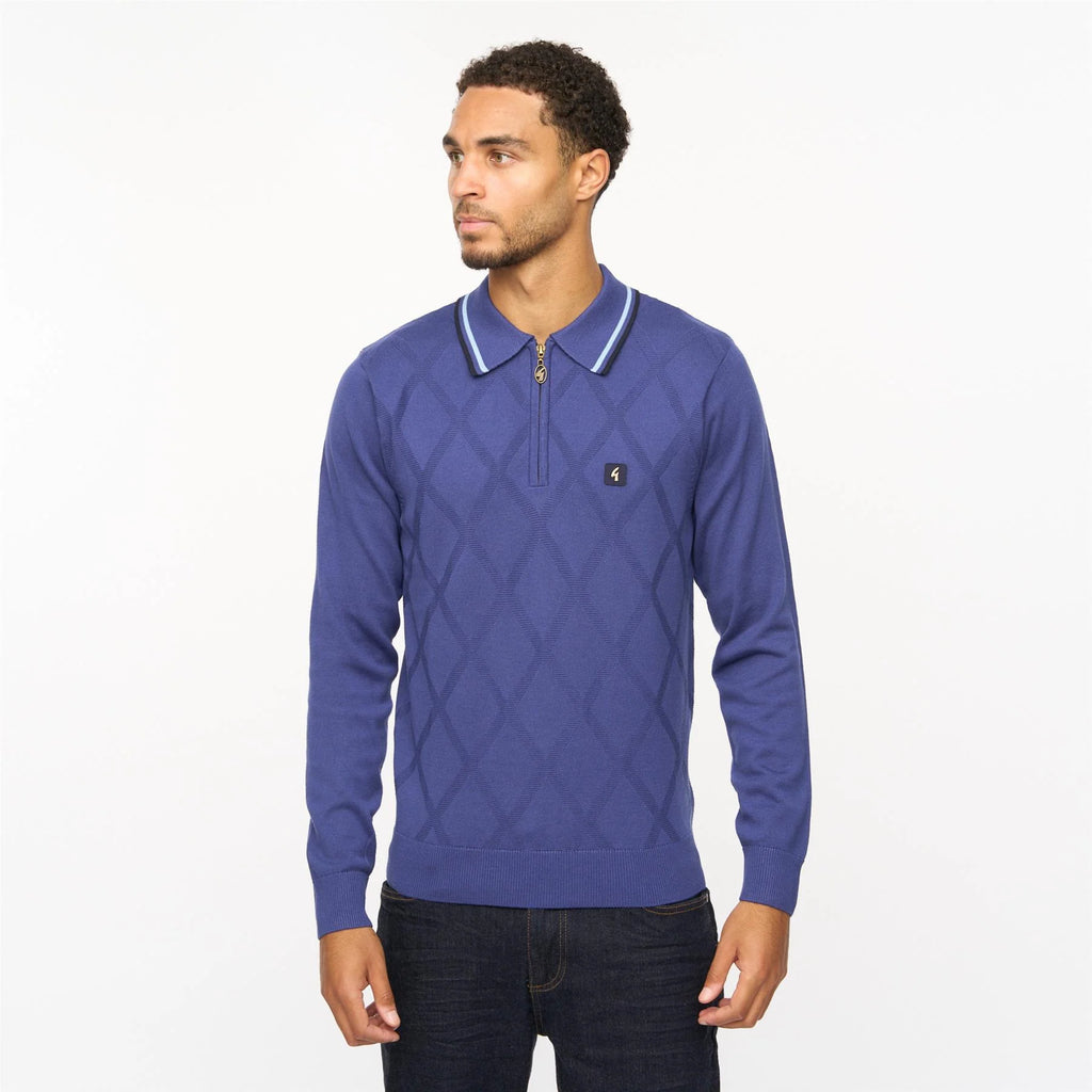 V55GM08 Mens Moore Long Sleeve Knitted Zip Neck Polo Gabicci Vintage - ATLANTIC