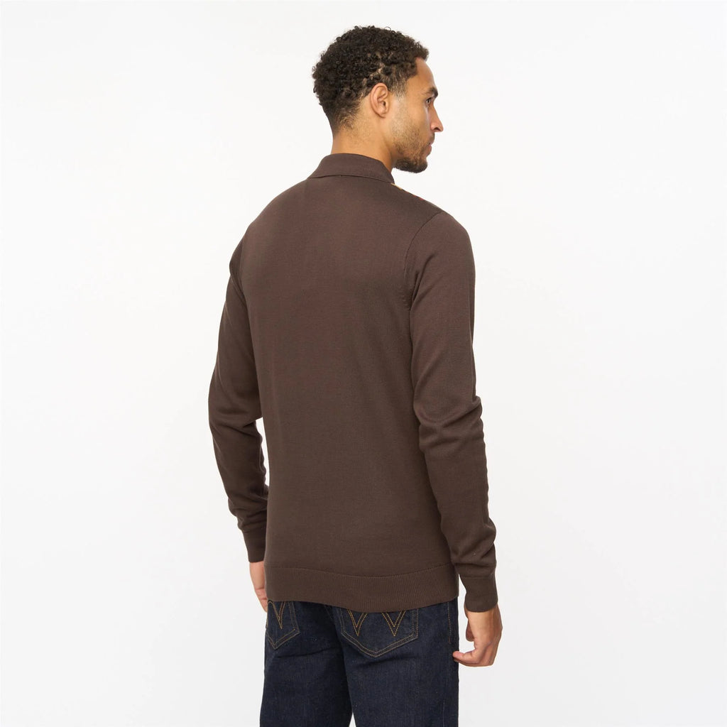 V55GM00 Mens Searle Long Sleeve Knitted Three Button Polo Gabicci Vintage - CLOVE