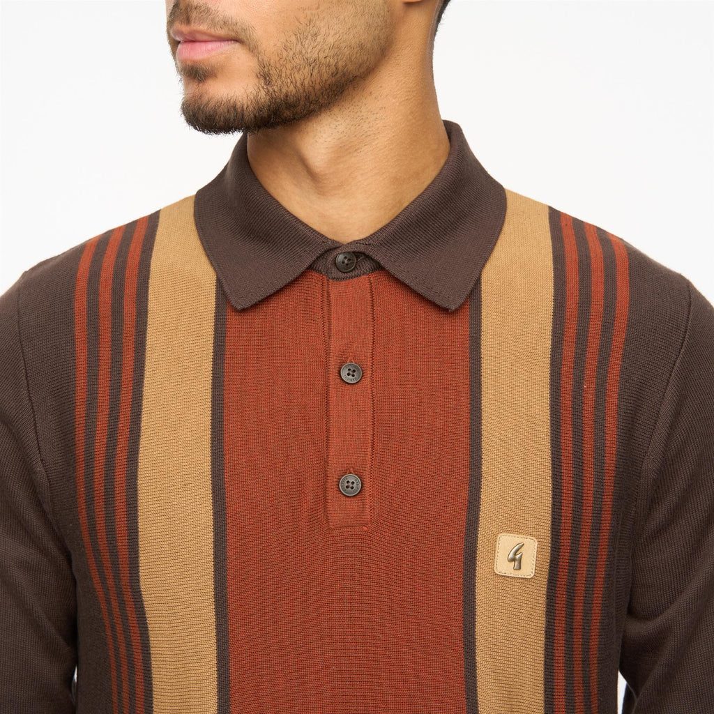 V55GM00 Mens Searle Long Sleeve Knitted Three Button Polo Gabicci Vintage - CLOVE