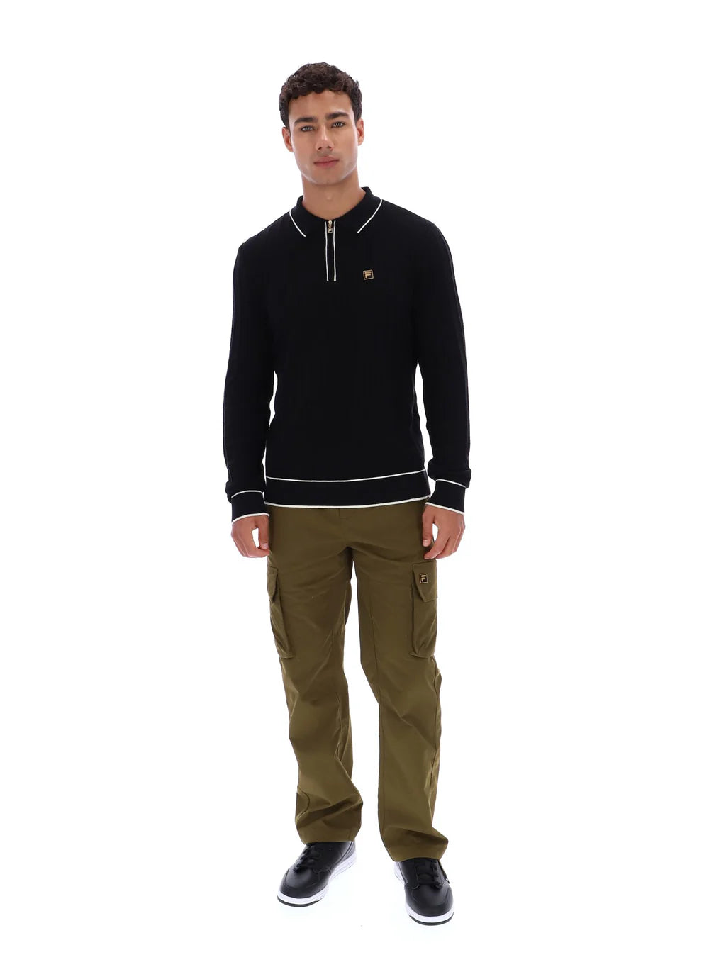FW25MG003 - LONG SLEEVE POLO WITH DROP NEEDLE PATTER