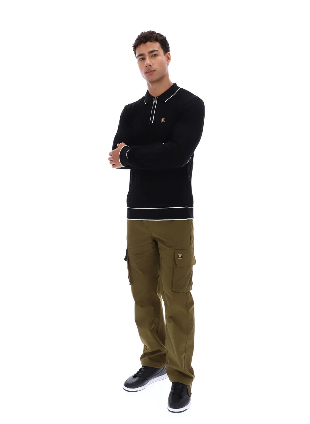 FW25MG003 - LONG SLEEVE POLO WITH DROP NEEDLE PATTER