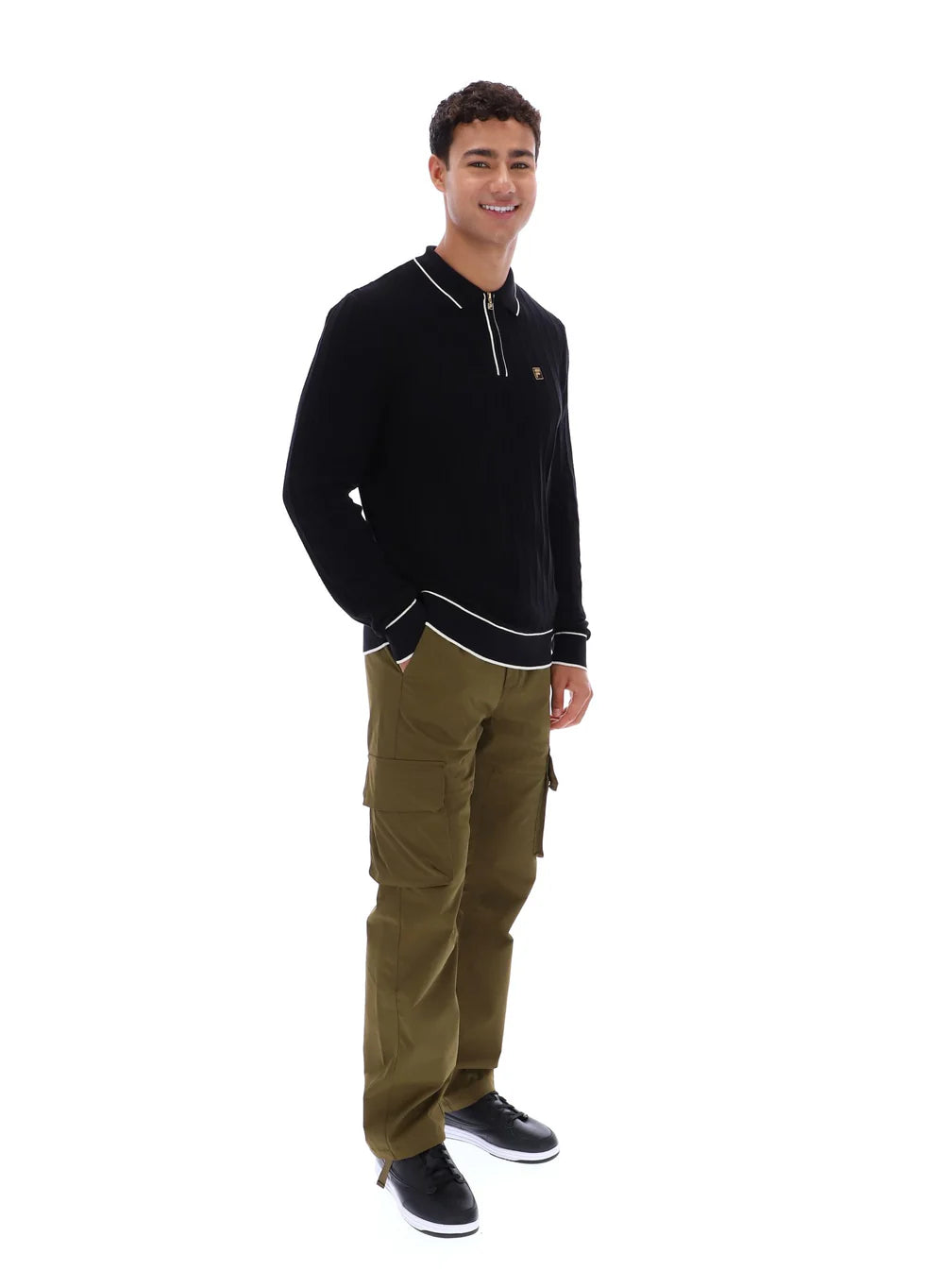 FW25MG003 - LONG SLEEVE POLO WITH DROP NEEDLE PATTER
