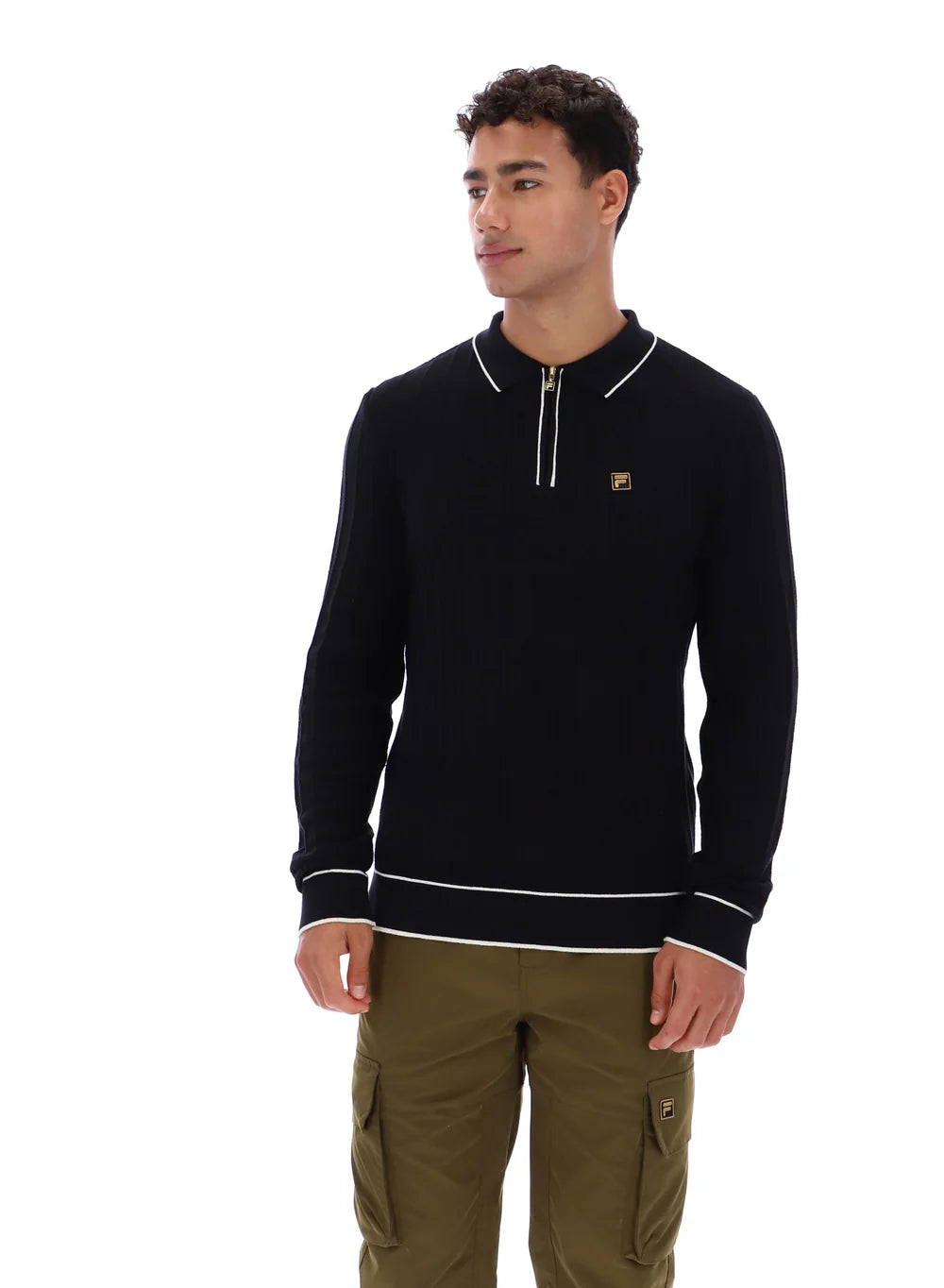 FW25MG003 - LONG SLEEVE POLO WITH DROP NEEDLE PATTER