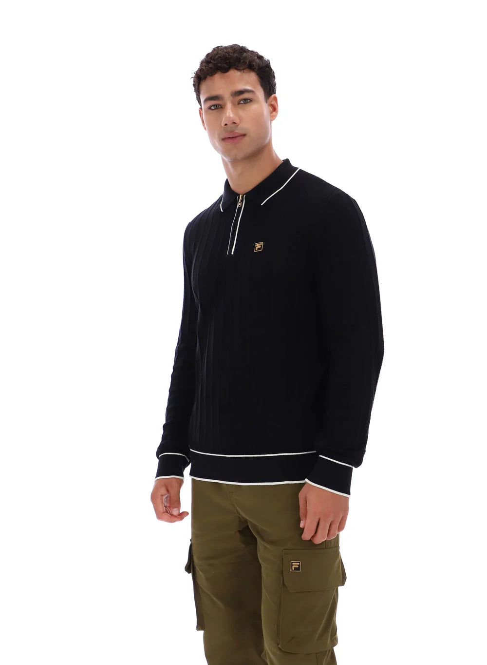FW25MG003 - LONG SLEEVE POLO WITH DROP NEEDLE PATTER