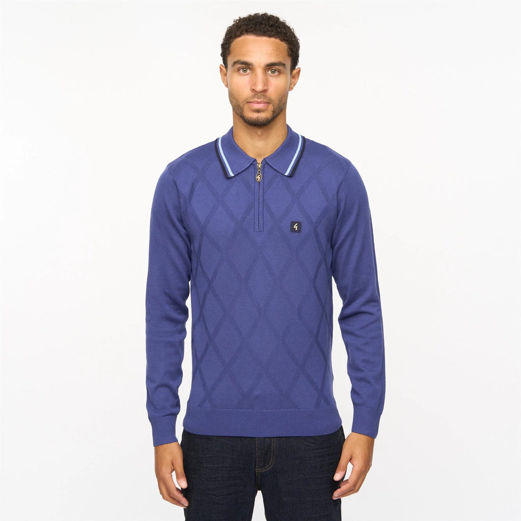 V55GM08 Mens Moore Long Sleeve Knitted Zip Neck Polo Gabicci Vintage - ATLANTIC
