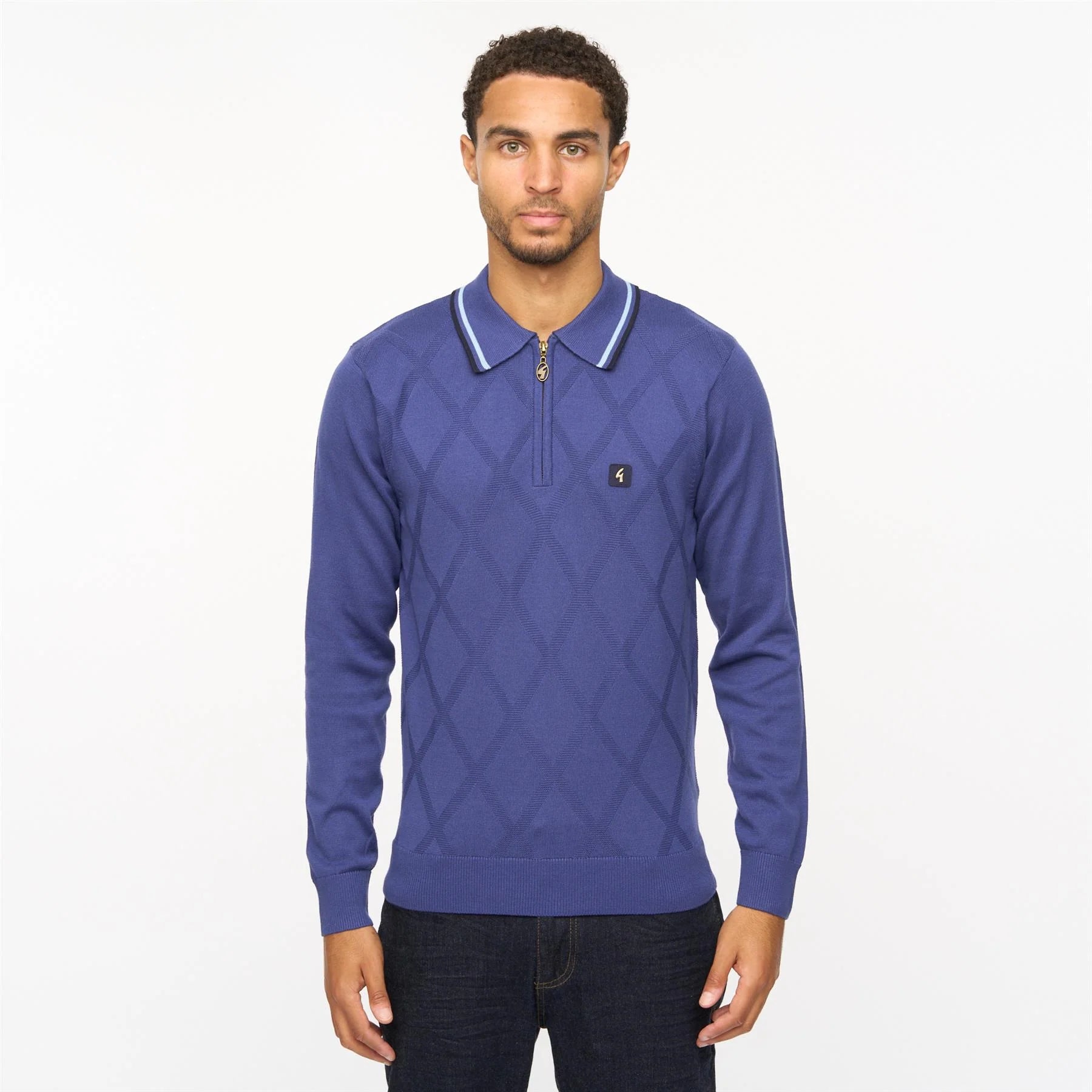 V55GM08 Mens Moore Long Sleeve Knitted Zip Neck Polo Gabicci Vintage - ATLANTIC