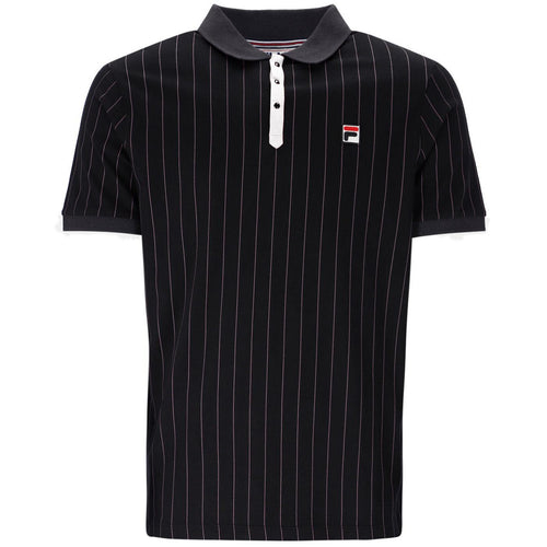 Fila Vintage 70s Pin-Stripe Borg Polo in Black/Fig